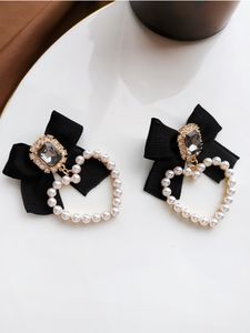Charm S925 naald zoete sieraden zwarte bowknot oorbellen ontwerp kristalglas gesimuleerde parels hartdruppel voor meisje 221119