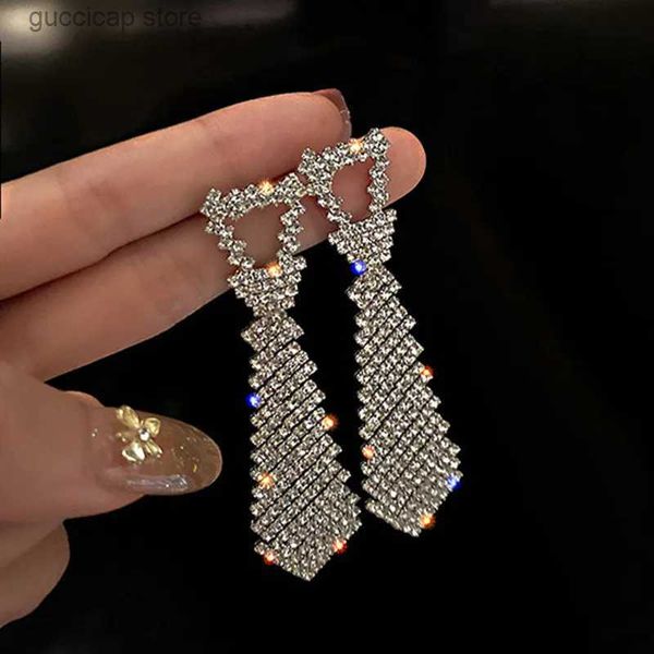 Boucles d'oreilles en cristal géométrique brillant pour femmes, Bijoux en forme de cravate, boucles d'oreilles pendantes en strass, Bijoux de déclaration Y240328