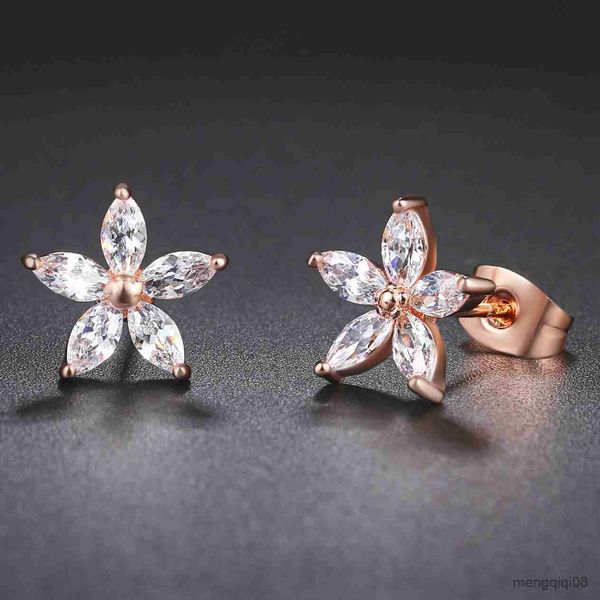 Charme brillant fleur boucle d'oreille pour les femmes mignon couleur or Rose cristal cadeaux de fête de mariage bijoux de mode R230603