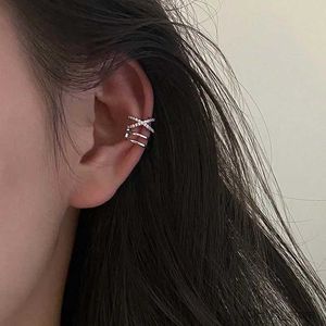 Charm Shiny Crystal Double-Layer Line Line Clip oorbel voor vrouwen meisjes C vorm zonder piercing nep kraakbeen oor manchet oorbellen joodly