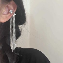 Charm Shiny Rhinestone Star Ear Cuff Clip oorbellen voor vrouwen overdrijven lange tassel ketting oorrang niet-piercing party sieraden