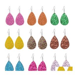 Charme Brillant Paillettes Teardrop Boucles D'oreilles En Cuir Glitter Sparkly Colorf Designer Bijoux Grande Déclaration Goutte D'eau Pour Les Femmes Livraison Ot67C