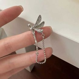 Charm Silver Color Dragonfly Wing Crystal Ear Clip For Women Girl Design Tassel Bead Chain No Piercing Earring Sieraden Gift Groothandel
