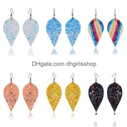 Charme Simple Mode Lady Boho Oreille Crochet Stud Teardrop Feuille Sequin Boucles D'oreilles Dangle Femmes 1 Paire À La Main En Cuir Bijoux Cadeau Drop Del Dhtvf