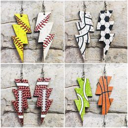 Charm Sports Ball Boucles d'oreilles en bois Football Baseball Lightning Pendentif Goujons Creative Gift Drop Delivery Jewelry Dhsbi