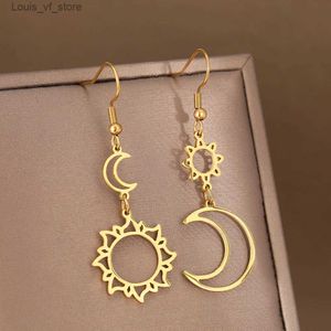 Encanto Pendientes de acero inoxidable Bohemio Sol Luna Tótem Colgante Nueva Declaración Senior Temperamento Cuelga Pendientes para mujer Joyería Regalo T231213