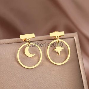 Charm roestvrijstalen oorbellen geometrische ronde ster maan hanger Koreaanse mode creatief earrings voor vrouwen sieraden vriend cadeau j230817