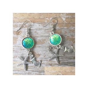 Encanto Estrella de mar Sirena Pendientes Joyería Escala de pescado Lentejuelas Gota Cuelga Mujeres Vintage Sier Fantasía Océano Día de San Valentín Regalos Entrega DHXVI