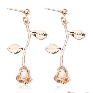 Boucles d'oreilles de charme en gros couleur métal rose fleurs Stud pour femmes romantique délicate livraison bijoux boucles d'oreilles Dhwba