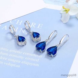Charme en argent Sterling bleu mariage goutte d'eau boucles d'oreilles pour les femmes de luxe qualité bijoux fins R230605