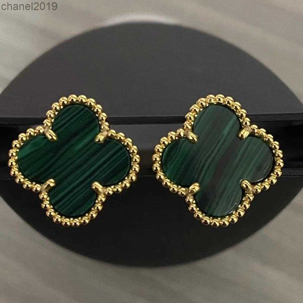 Boucles d'oreilles à tige à breloques deux fleurs, trèfle à quatre feuilles, dos en nacre, agate de titane plaqué or pour femmes et filles, bijoux de mariage pour la saint-valentin1GBF