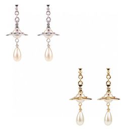 Charm Stud Vivi West Boucles d'oreilles Designer La version la plus élevée West Pacific Arrière stéréo Saturn Pearl Boucles d'oreilles Premium Sens Mariage Lu282a