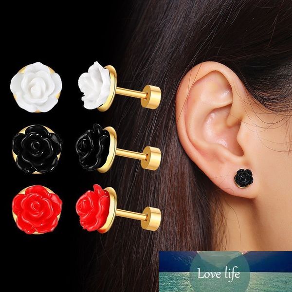 Pendientes con forma de rosa roja para mujer, aretes coloridos tallados en 3D para niña, pendientes de flores de acero inoxidable para boda y graduación