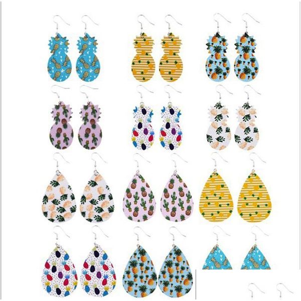 Pendientes colgantes de cuero Pu de verano para mujer, frutas simples, piña, gota de agua, joyería, entrega Dhjre