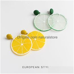 Charme été Style frais citron boucles d'oreilles pour les femmes coréenne plante résine exagéré bijoux boucles d'oreilles livraison directe Otqel