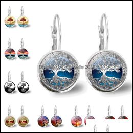 Charm Tree of Life Sier Color Burgingen Fashion France Cabochon Glas voor vrouwen Earhook sieraden Drop levering 2021 Dhseller2010 DHRTS