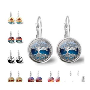 Charm Tree Of Life Sier Color Pendientes Moda Francia Cabochon Glass Para Mujeres Earhook Jewelry Drop Delivery Dhtvl