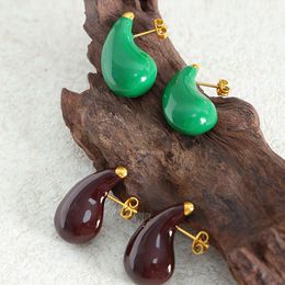 Charm Trend Oil Drip Green Enamel Chunky Water Drop Stud Earring Zomer Minimalistische Teardrop Ear Ring Mode-sieraden 230901