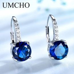 Charme Umcho 100% réel Sier bijoux rond créé Nano saphir boucles d'oreilles pour les femmes fête mode cadeau breloques bijoux fins