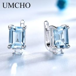 Charm Umcho Solid Real Sterling Jewelry Gemstone creado Sky Blue Topaz Pendientes para mujeres Regalos de boda Pendientes finos