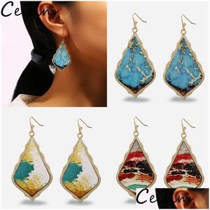 Charme Vintage Renaissance Peinture À L'huile En Cuir Boucle D'oreille Pour Les Femmes Géométrique Feuille Boucles D'oreilles Main Artisanat Boho Bijoux Livraison Dhrji