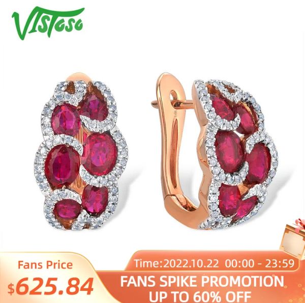 Charm VISTOSO pendientes de oro rosa 585 genuinos de 14K para mujer, glamurosos diamantes brillantes de rubí elegantes, joyería de buenos de lujo a la moda