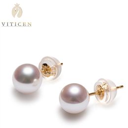 Charm Viticen Au750 Pure Gold Ear Studs For Women Gifts Exquisite Original Sieraden Real 18K 78m mm Natural Pearl Fashion Earrings 230817