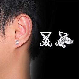 Charm Vnox Men Lucifer en Satan Stud -oorbellen voor vrouwen Zwart en kleur Stainless Steel Unisex Jewelry Brincos Masculinos G230307