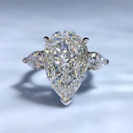 Charm Water Drop 5ct Diamond Ring 100% Echt 925 sterling zilveren Party Wedding band Ringen voor Vrouwen Mannen Engagement sieraden Gift