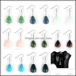 Charm Waterdrop Turquesas Rose Crystal Cuarzo Tiger Eye Opal Stone Charms Pendientes colgantes Amatistas Pendiente colgante Moda Mujer Dhwop