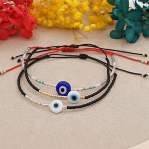 Pulsera de hebras con cuentas de tejido de dijes Pulsera de mal de ojo Joyas de diseñador Mujer Fiesta Sudamericana Hecho a mano Blanco Rosa Azul Negro Pulseras de cuentas de vidrio para niñas adolescentes