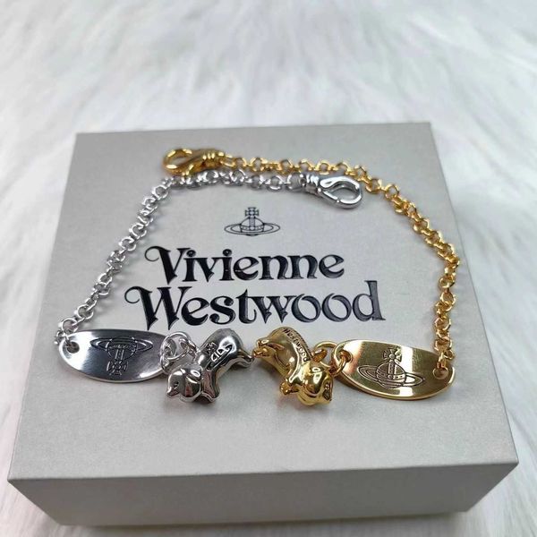 Charme Westwood New Pig Round Card Graved Saturn Bracelet Fomens Gold and Silver Sweet Personnalized Trendy Decoration