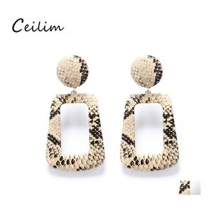 Charme blanc serpent imprimé boucles d'oreilles en cuir pour femmes bohème léopard goutte boucle d'oreille en gros livraison de bijoux Otlhg