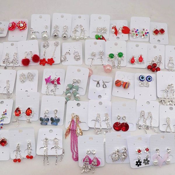 Boucles d'oreilles à Clip en cristal pour femmes, breloques, vente en gros, 30 paires/lots, Style mixte, bijoux cadeaux de fête