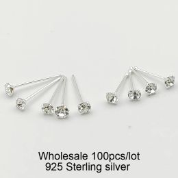 Charm Groothandel 925 Sterling zilver 2.5mm ronde clear crystal neus stud bone mode body piercing sieraden 100 stks/partij
