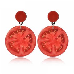 Charme Femmes Mode Bijoux Tomate Boucles D'oreilles Nouvelle Créative Ronde Rouge Boucle D'oreille Acrylique Fruit Dangle Mignon Cadeau Livraison Dhgarden Dhhxe