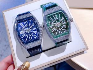 Charme femmes géométrique baril de vin montres vert bleu cuir chiffres montre-bracelet Senior V32 Quartz Zircon montre femme horloge étanche