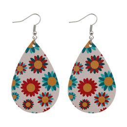 Charme Femmes Pu Boucles D'oreilles En Cuir Tournesol Daisy Imprimer Motif Bohème Faux Dangle Boucle D'oreille Pour Fille De Mode Crochet Partie Bijoux Cadeaux Dh0Xd