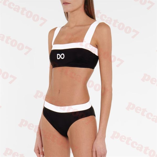 Charm Womens Swimsuit Bikini Set Black White Splice Maillots de bain Lettre Broderie Maillot de bain