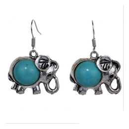 Charm Womens Elephant Tibetan Sier Turquoise oorbellen GstQE090 Fashion Gift National Style Vrouwen Diy Earring Drop Delivery Sieraden DHZXZ