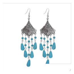 Charme Femmes En Forme D'éventail Tibétain Sier Turquoise Boucles D'oreilles Gstqe036 Cadeau De Mode Style National Femmes Diy Boucle D'oreille Drop Delivery Bijoux Dhfmq