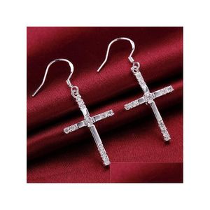 Charm Womens Sterling Sier plateado piedra cruz pendientes Gsse518 moda 925 placa pendiente joyería regalo gota entrega Dhy54