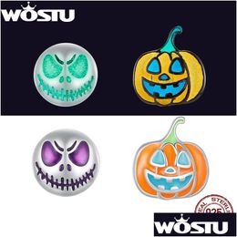 Charm Wostu 925 Sterling Sier Skeleton Pumpkin Luminous Stud oorringen Originele speciale ontwerp Ear studs Dames Men Punk Sieraden Gift D DHQZU