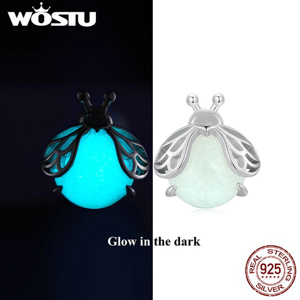 Charm Wostu 925 STERLING Silver Firefly Glow-in-the-Dark Pendientes con piedra luminosa para mujeres Joyas de animales de moda para niños 230815