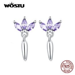 Charm Wostu echt 925 Sterling Silver Purple Leaf Oor Studs Oorbellen voor vrouwen Trendy Zirkon Plant Fijn S925 Sieraden 230817