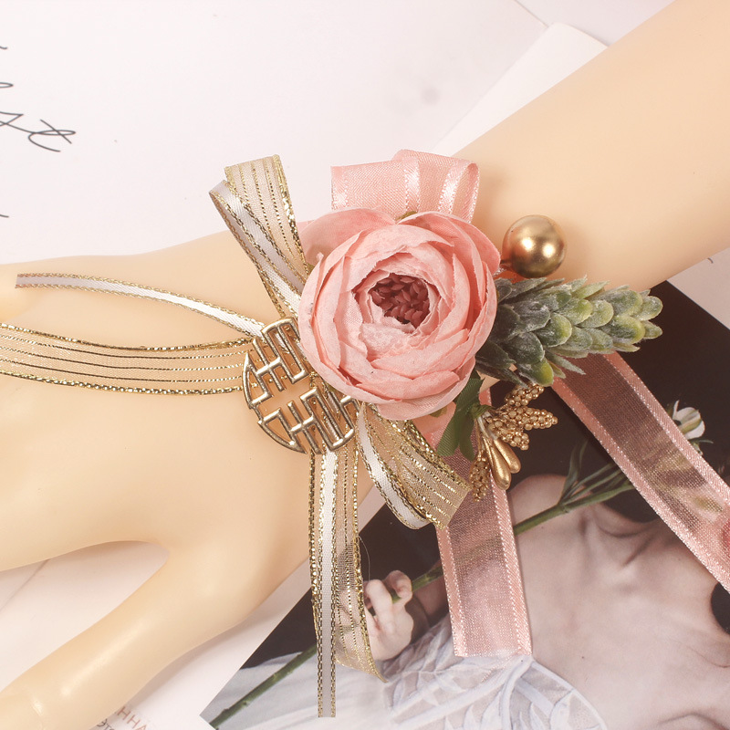 Breloque poignet fleur mariage demoiselle d'honneur main Rose fleurs artificielles ruban fête bal approvisionnement accessoires