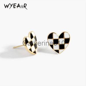 Charme WYEAIIR Vintage À La Mode Noir Blanc Coeur Treillis 925 SterlingSilver Boucles D'oreilles Pour Les Femmes De Luxe Bijoux Parti Cadeau J230817