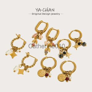 Charm Yachan 18K Gold vergulde roestvrijstalen hoepel oorbellen voor vrouwen natuursteen roze schattige charmes waterdichte sieraden J230817