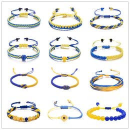 Charm amarillo azul ukraine pulseras para mujeres hombres hechas a mano de la bandera ucraniana pulsera tejida de cuerda nueva diseño de pareja