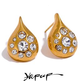 Charme Yhpup exquis cubique zircone en acier inoxydable goutte d'eau mode boucles d'oreilles à la mode prévenir les allergies bijoux femmes 231208